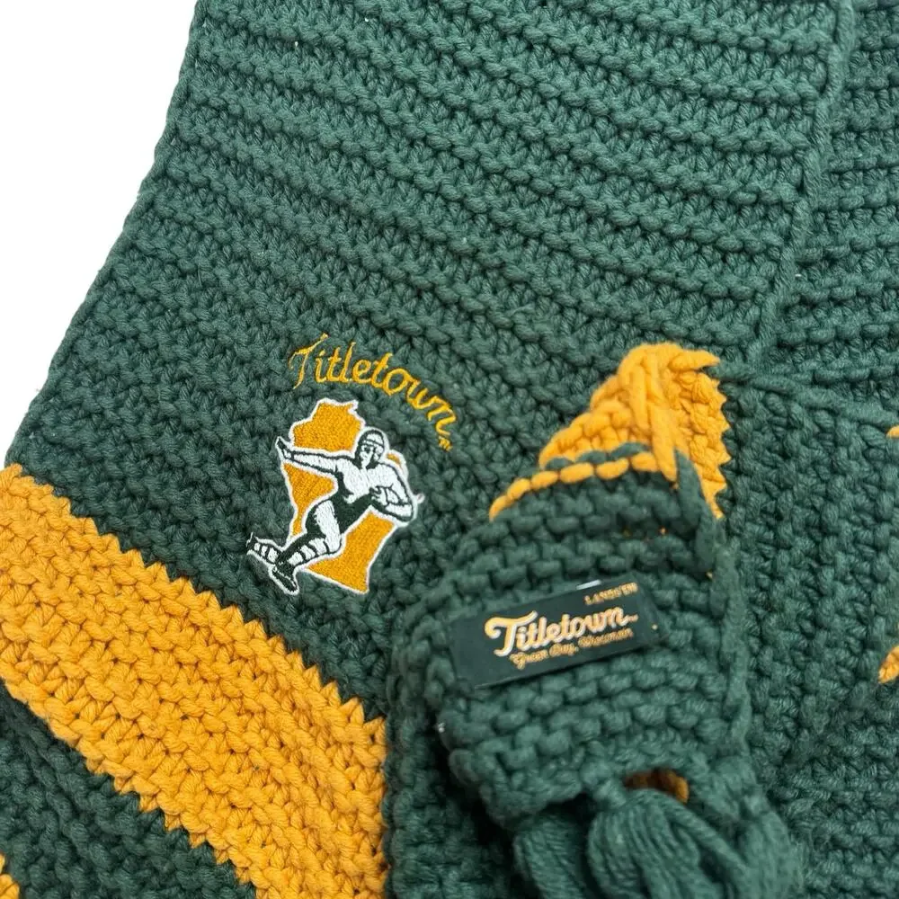 Green Bay Packers Titletown LANDS END Knit Scarf Green Gold Cotton Football NFL